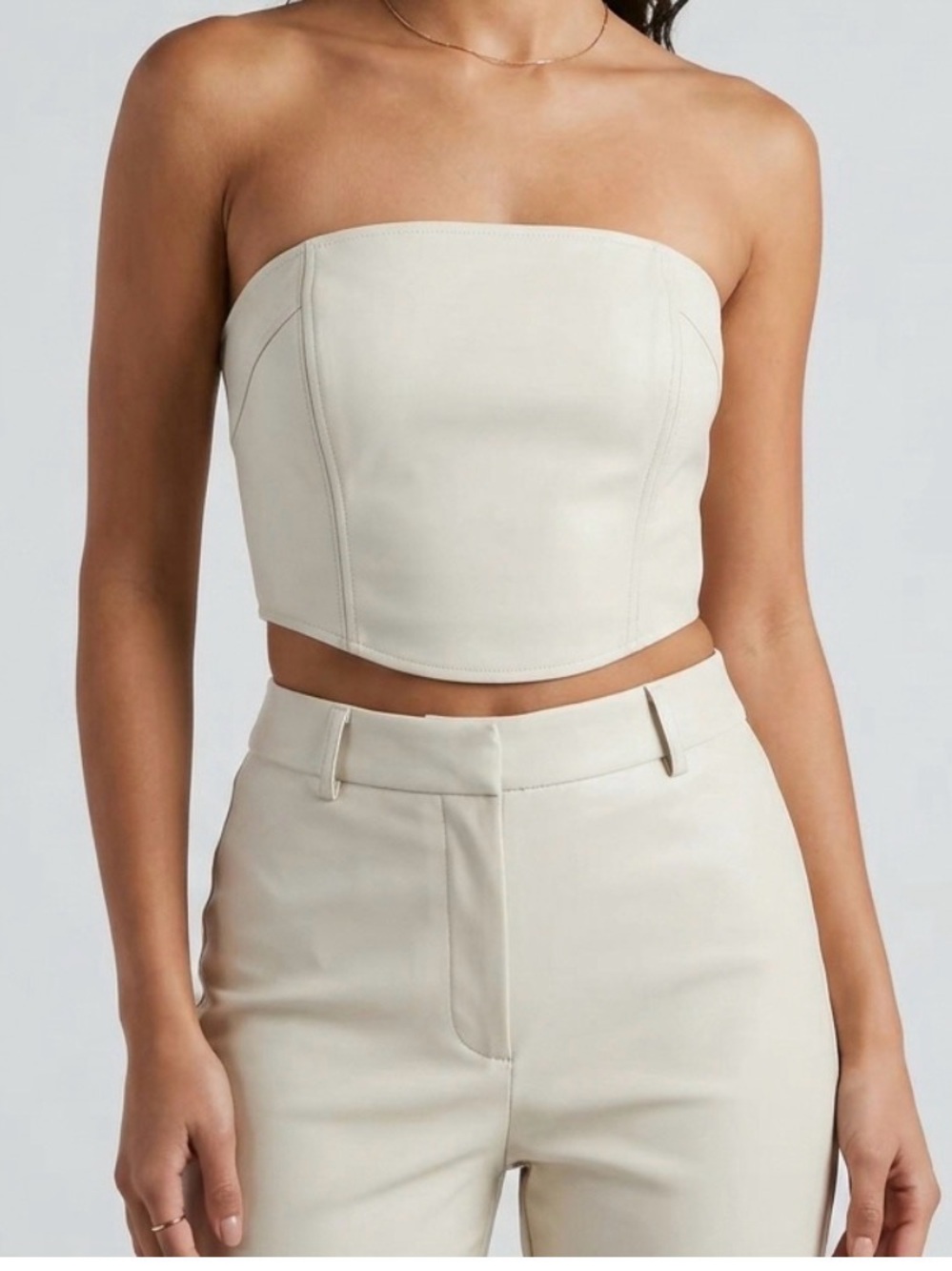 Kendall & Kylie Beige Strapless PU Leather Crop Top